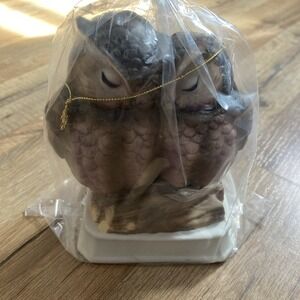 Vintage Gorham Brown Porcelain Owl Pair Music Box Plays "The Way We Were" NEW